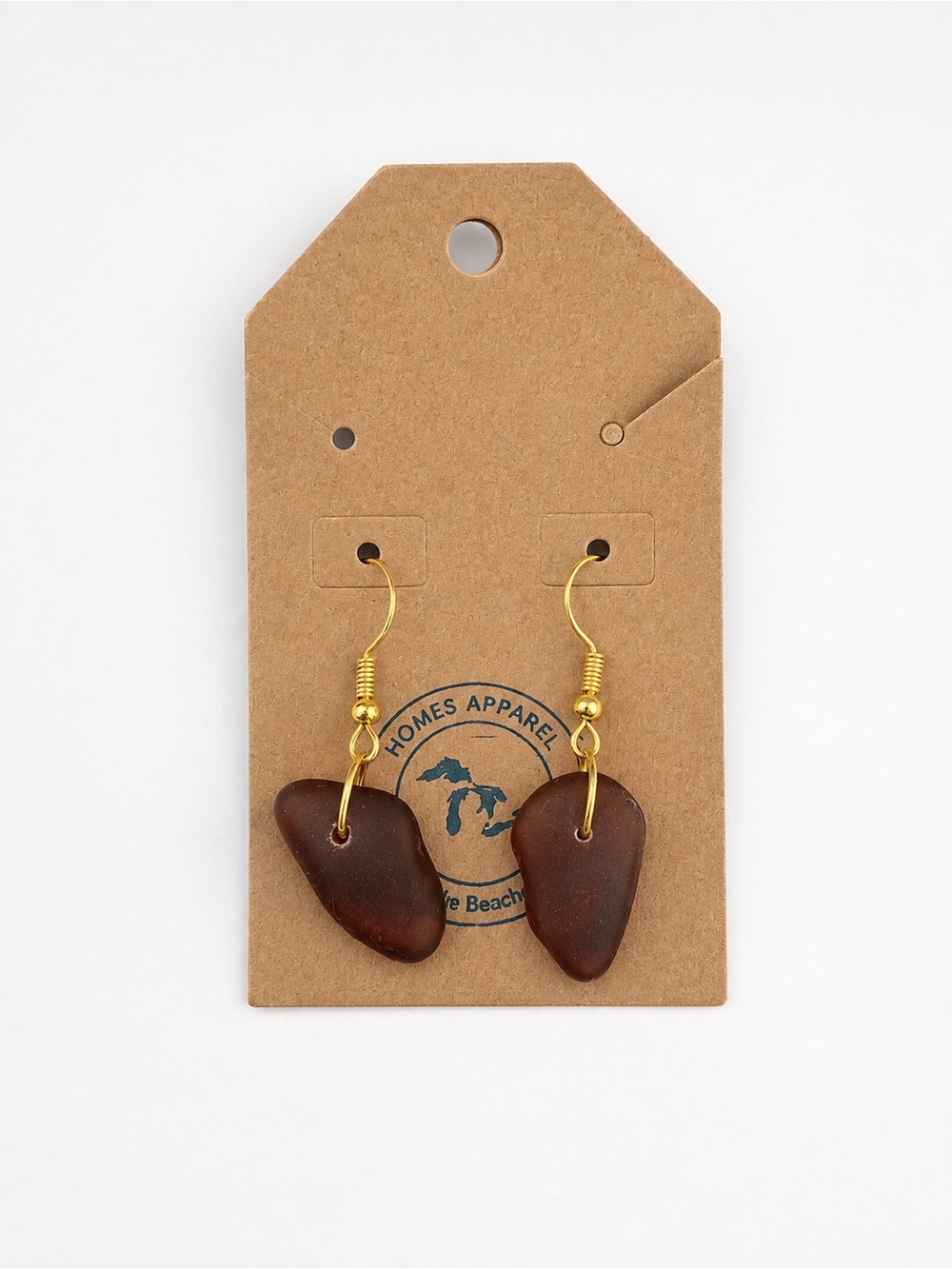 Gold-Tone Brown Sea Glass Dangle Earrings